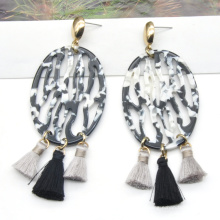 2021 trend laser carved hollow oval acetate black and white long large big tassel earrings